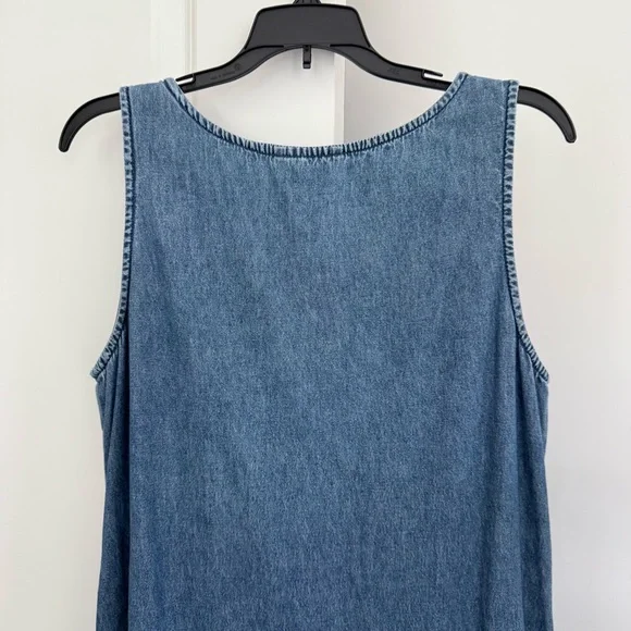 Embroidered Denim Maxi Dress Sleeveless Scoop Neck Size L - Picture 7 of 10